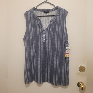 Lily Morgan Sleeveless Striped Henley Top – Size 1X